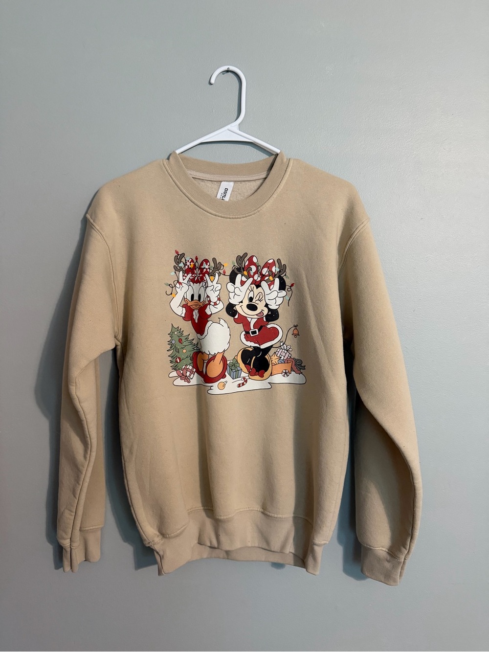 Beige Disney Holiday Graphic Crewneck Sweatshirt